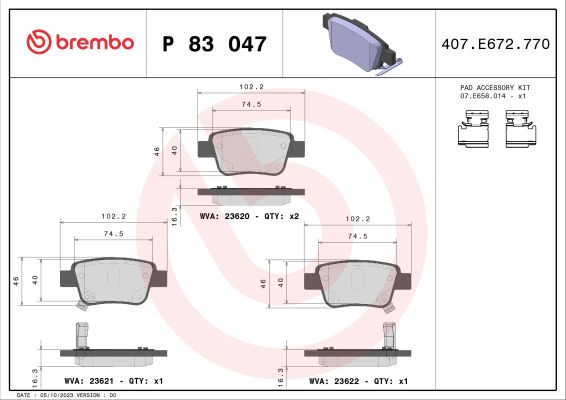 A.B.S. P 83 047 BREMBO Bremsbelagsatz, Scheibenbremse